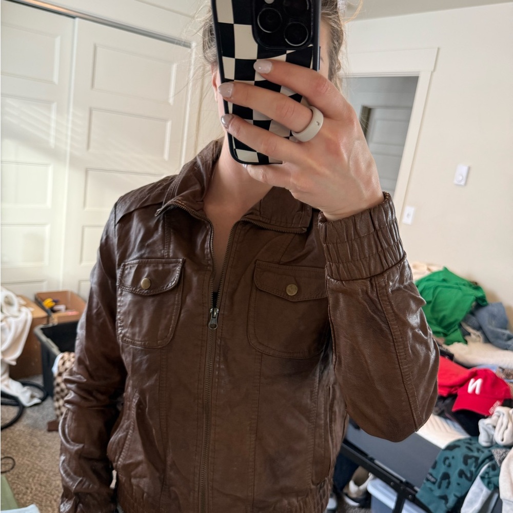 Brown Faux Leather Jacket